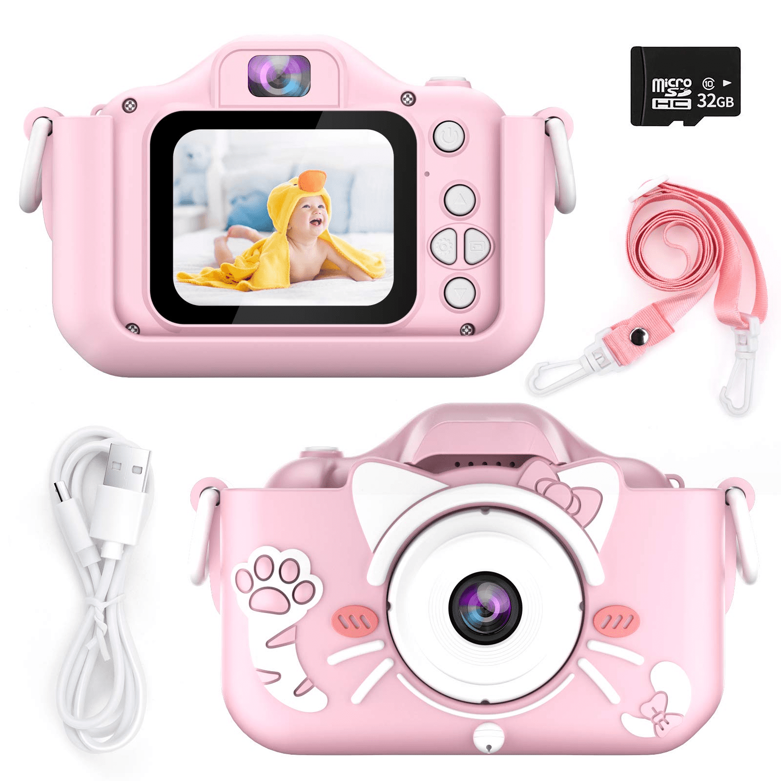 Kids Camera for Girls and Boys, Kids Digital Dual Camera  Inches Screen  20MP Video Camcorder Anti-Drop Children Cartoon Selfie Camera, Camera for  Kids with Games, Birthday Gift, 32GB Memory Card |