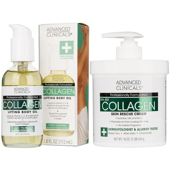 Advanced Clinicals Collagen Cream & Lifting Body Oil Bundle