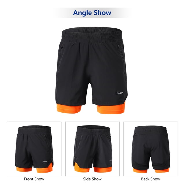 Hombres 2 en 1 Corriendo Pantalones Cortos de Secado Rápido Ejercio de Abrenamiento Activo Ciclo de Maratón de Jogging Shorts