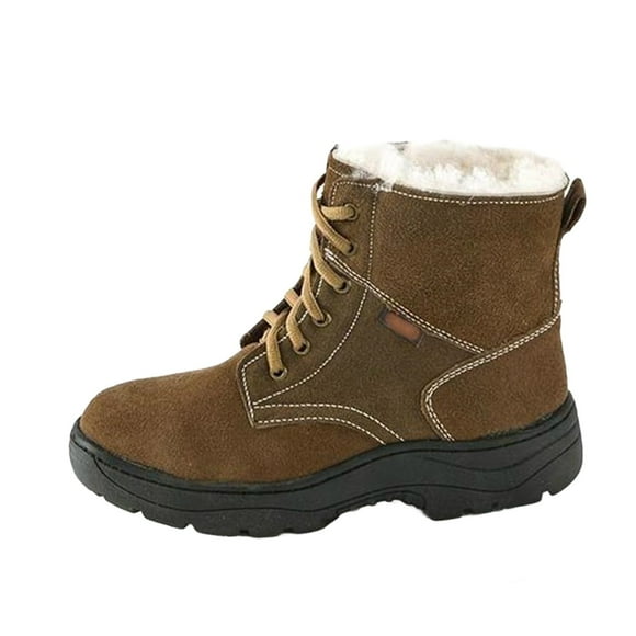XIMIN Men's Winter Boots Outdoor Snow Warm Cotton Fur Lined Winter Shoes Breathable Work Boots Lace Up Comfortable Non Slip Ankle Platform Boots