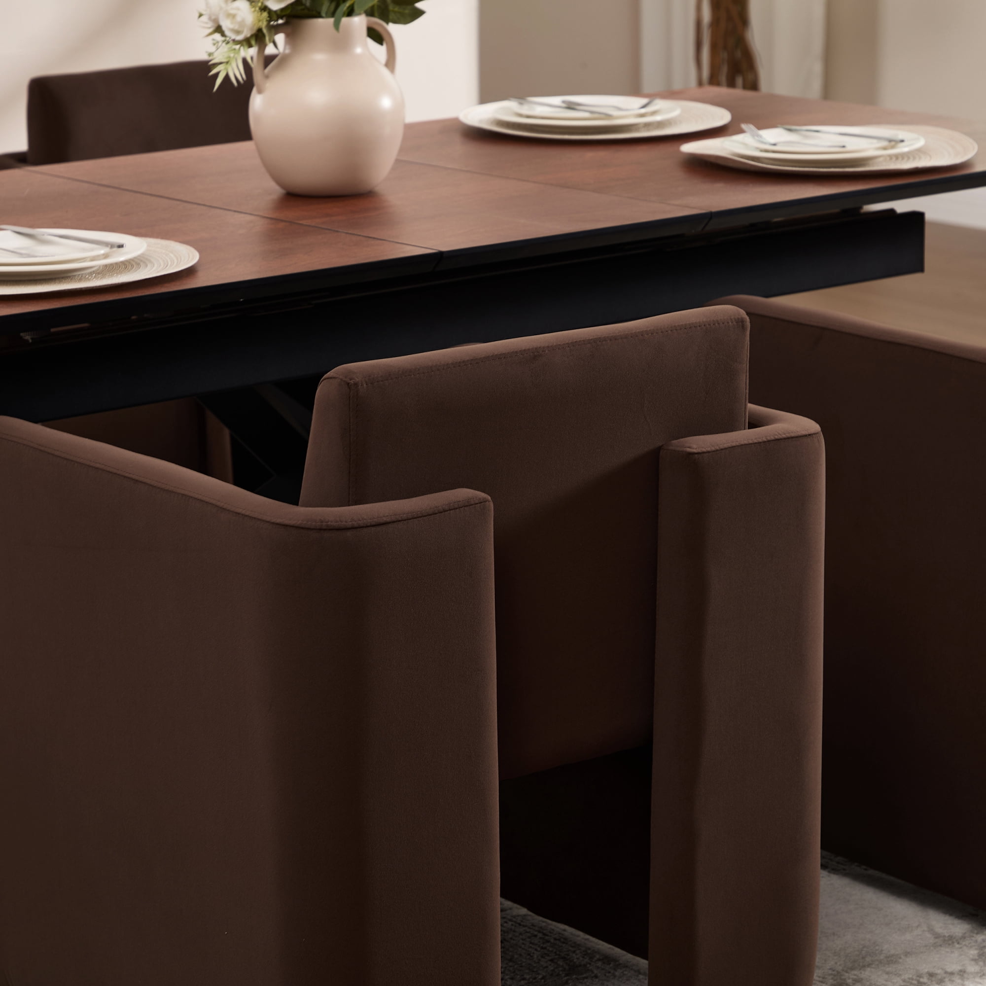 Leumius Modern Barrel Dining Chair, Accent Kitchen Chair with Arms Comfy Velvet Fabric, Side Chair for Living Room Home Office Reception, Chocolate