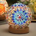 thumbnail image 3 of LINLIN Glass Mosaic Table Lamp with Wooden Base USB Vintage Night Light 3 Color Dimmable Lantern Bedside Table Lamp for Living Room Bedroom, 3 of 7