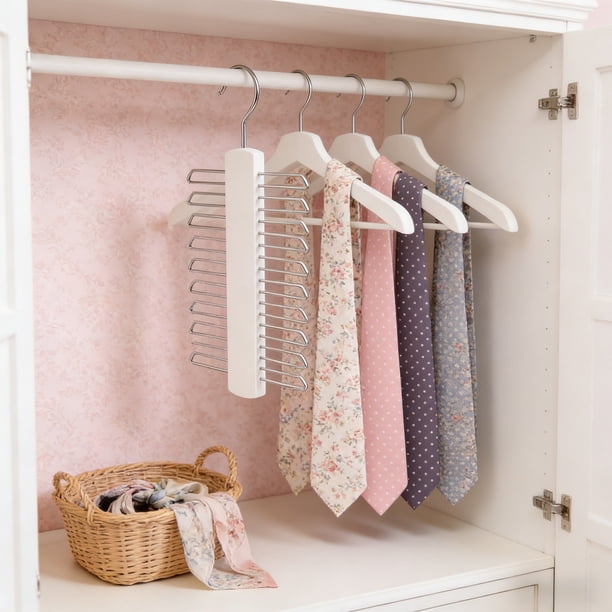 Percha De Hierro Perchero multifuncional de madera maciza blanca para corbatas, ropa interior y camisetas sin mangas, organizador con 10 ganchos (1 unidad) JASKFLY