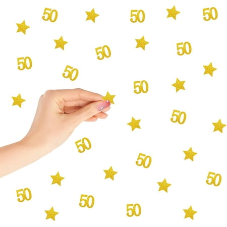 120PCS Number 50 Confetti, Gold Glitter 50th Birthday Paper Confetti, Fifty Years Paper Scatters, Twinkle Little Star Cut Out for Girls, 50th Anniversary Party Decoration