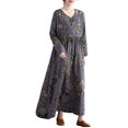 thumbnail image 1 of Vestido holgado vintage para mujer, manga larga, estampado, cuello en V, informal, 1 of 8
