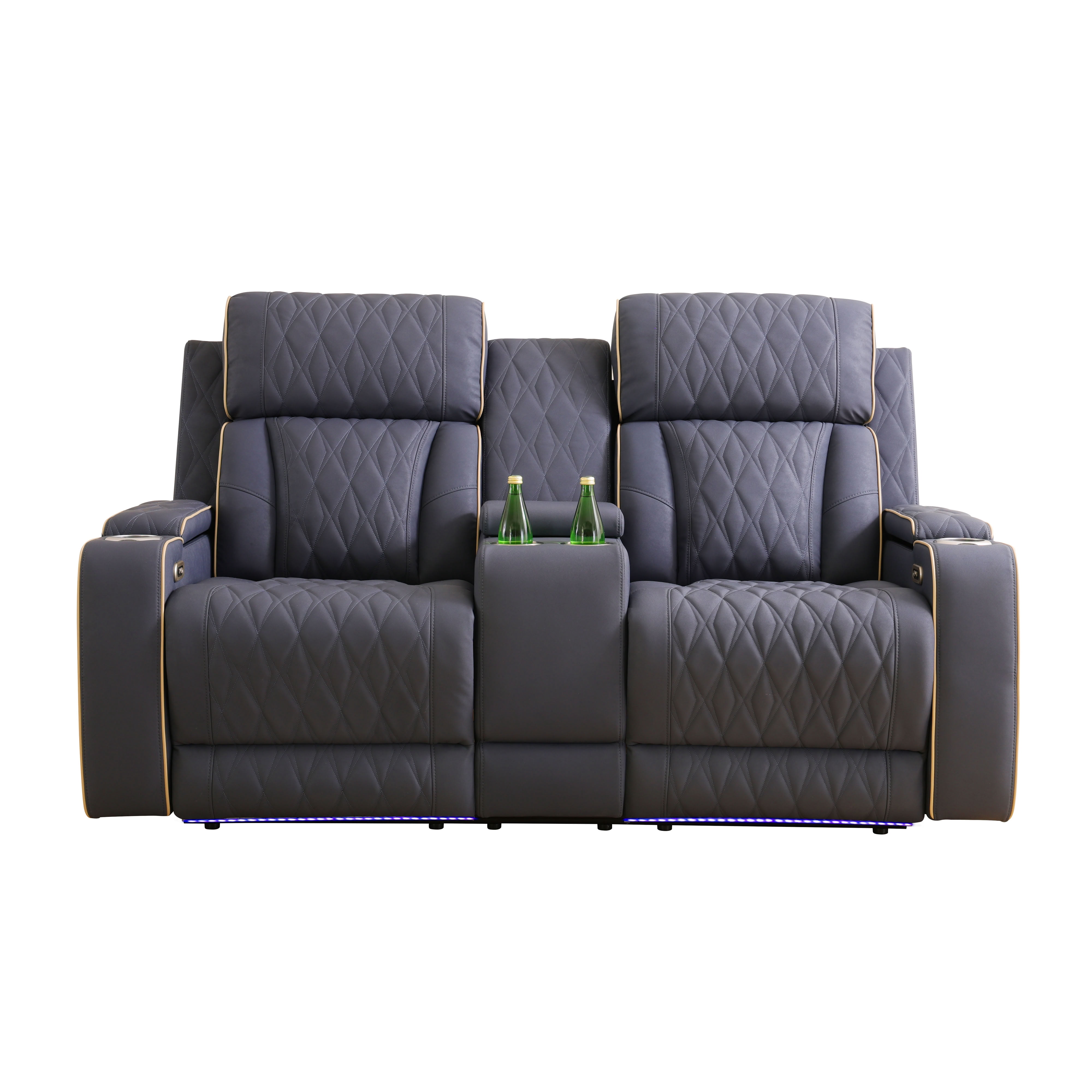 MAYEERTY Power Recliner Loveseat, 2-Seater Sanded Leather Recliner Sofa with LED, USB Charger, Cup Holders & Storage, for Living Room, Family Use