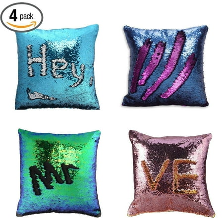 Little Mermaid Cushion Coolmade 4-Pack Reversible Mermaid Throw Pillow Case, 16