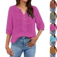 thumbnail image 2 of 2026 Embroidered Linen Tops for Women 3/4 Sleeve Boho Peasant Shirts Casual Gauze Clothes for Summer Beach,Hot Pink,L, 2 of 8