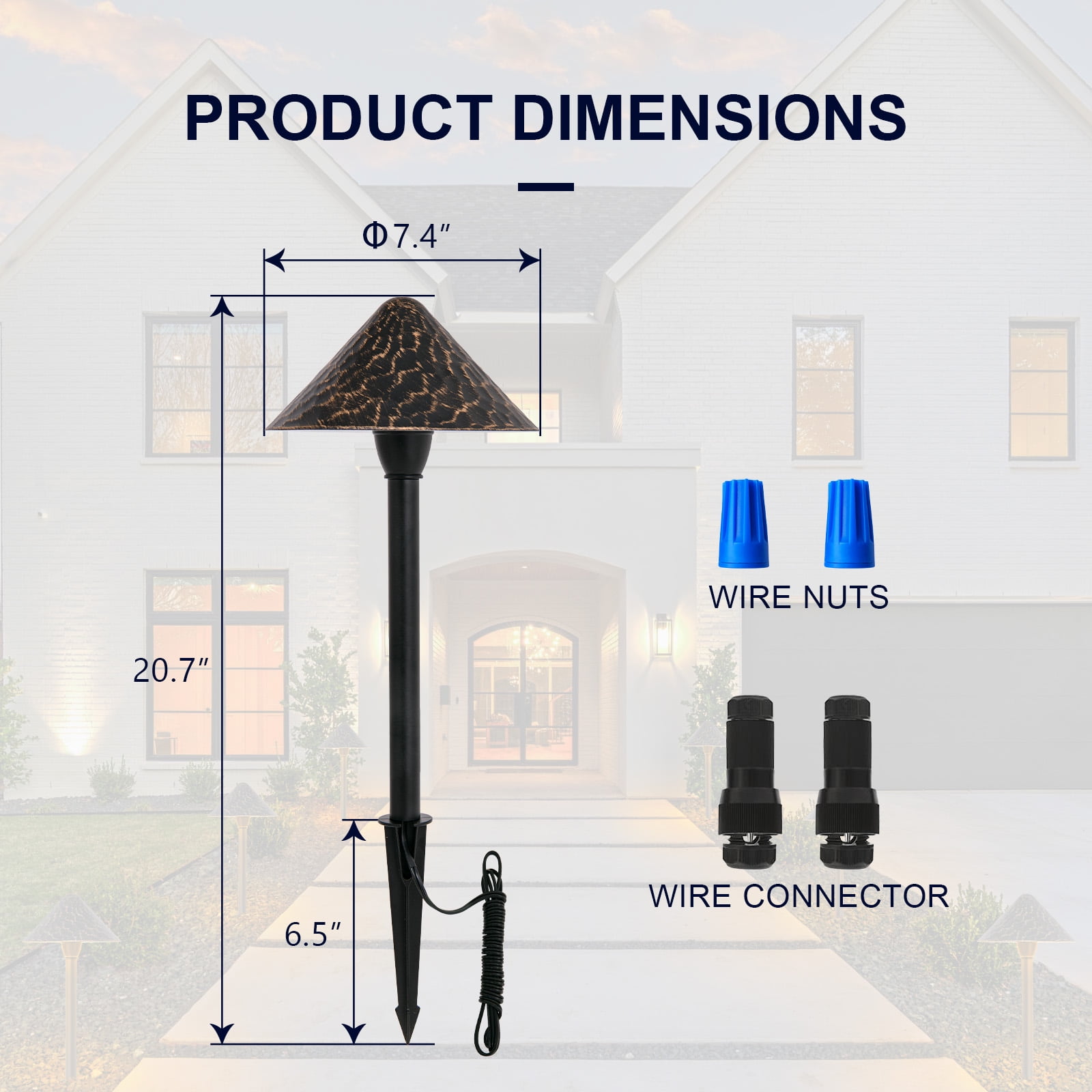 4-Pack Low Voltage Pathway Lights, 3W 12-24V CRI90+ Low Profile LED Landscape Path Lights, Cone Head with Vintage Golden Texture, Black Aluminum Housing,2700K Warm White for Garden