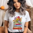 thumbnail image 2 of Book Stack with Flowers Shirt | Vintage Floral Teacher Tee for Women, Gold, Size S, 2 of 6
