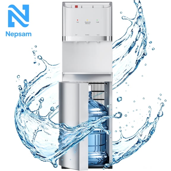 Nepsam Bottom Load Water Dispenser, 3 Spout Bottom Loading Water Cooler, Hot Cold Room Temp for 5 Gallon Bottles, Aluminium Alloy Vertical Water Cooler for Home Office, ETL certified
