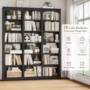 Homfa 18-Cube Bookcase and Bookshelves, 71.2 Triple Width 6 Tier Freestanding Arch Library Cabinet for Home Office Living Room, Black Bark Texture