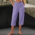 thumbnail image 5 of Axiiglly Capri Pants for Women Cotton Linen Drawstring Elastic Waist Pockets Lace Trim Capris Beach Vacation Boho Cropped Pants, S-2XL, 5 of 5