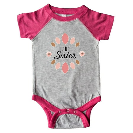

Inktastic Lil Sister with Pink Flowers Gift Baby Girl Bodysuit