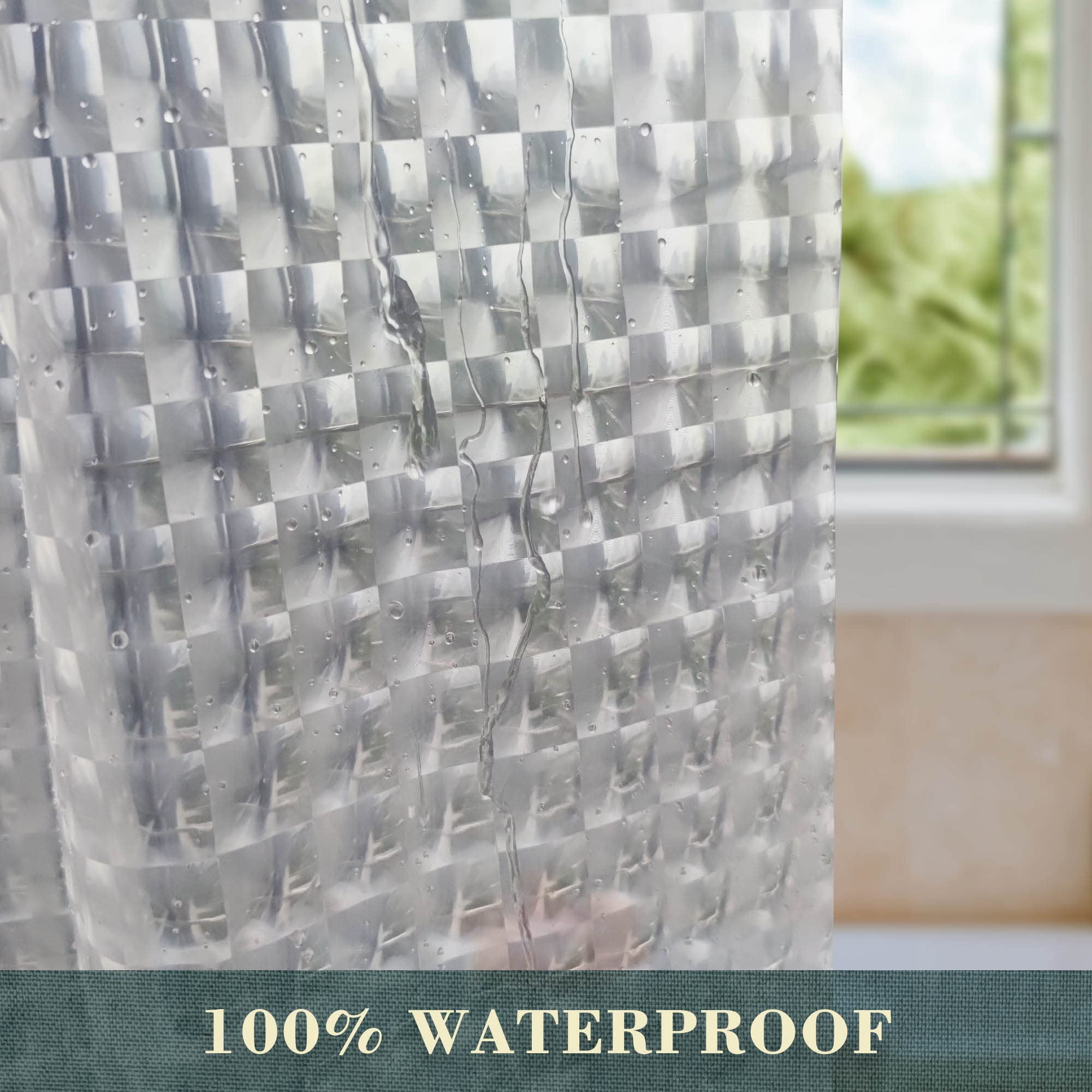 No Hook Shower Curtain Or Liner - 8g Heavy Duty Grid Bathroom Hooks Required  Waterproof Plastic & Pvc Free Standard Size 71 X 74 Square