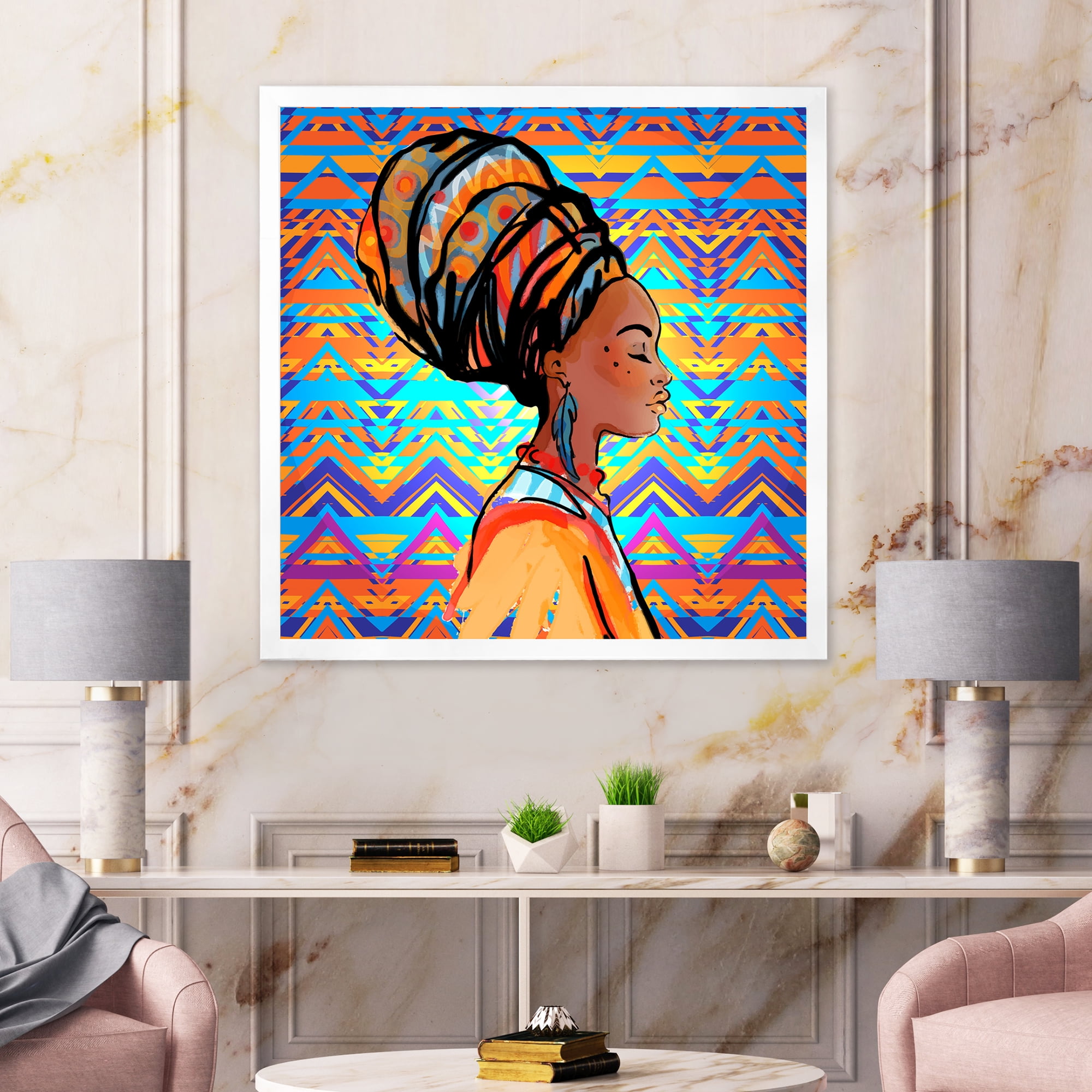 Designart 'African American Woman Portrait with Turban IV' Modern Framed Art Print
