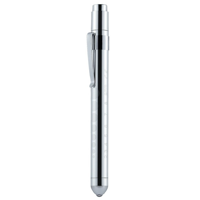 Trayknick Portable Medical First Aid LED Pen Light Flashlight Torch Lamp with Pupil Gauge Silver