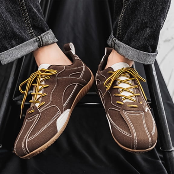 XIMIN Men's Casual Color-Blocked Laced up Sneakers - Multi-Color Splicing Design Breathable Rubber Sole Slip-On Comfort with Anti-Slip Traction Stylish Footwear (8.5, Coffee)