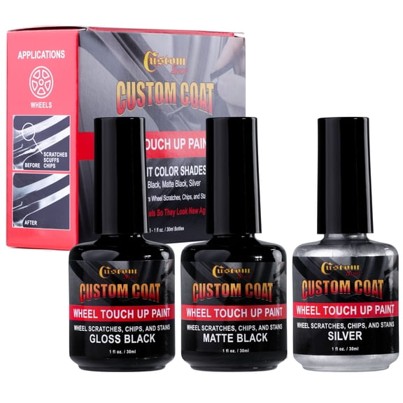 Custom Shop Silver Black Rim Touch Up Paint Kit - Wheel Paint Curb Rash Repair Scratches, Chips - 3 Colors Gloss Black, Matte Black, Silver - Automotive Car Rim Paint Touch Up Pen for Metal
