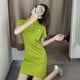 thumbnail image 5 of Vestido de mujer de manga corta, ajustado, bordado, vestido informal transpirable, verde, XL sidaley AP001476-07B, 5 of 7