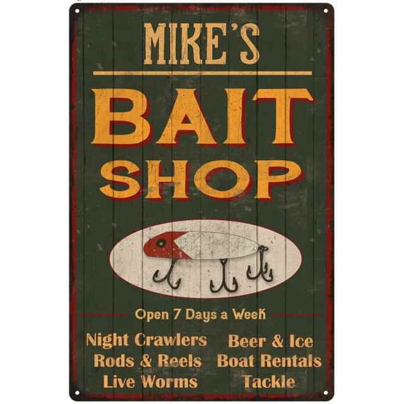 MIKE'S Green Bait Shop Man Cave 8 x 12 High Gloss Metal 208120027108