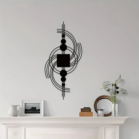 HELLOYOUNG 15.7 inch 1PC Geometric Metal Wall Art Decor Circular & Square Design with Black Finish Modern Home Decor for Living Room  Bedroom Office