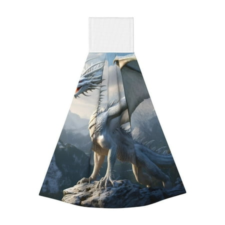 

Adobk Mountain White Dragon Print Coral Velvet Hand Wipes Fashion Hanging Kitchen Towel for Bathroom Washcloth Absorbent Tie Towel