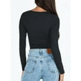 thumbnail image 5 of Women's Sexy Square Neck Crop Top Long Sleeve Slim Fit Cropped T Shirts, 5 of 5