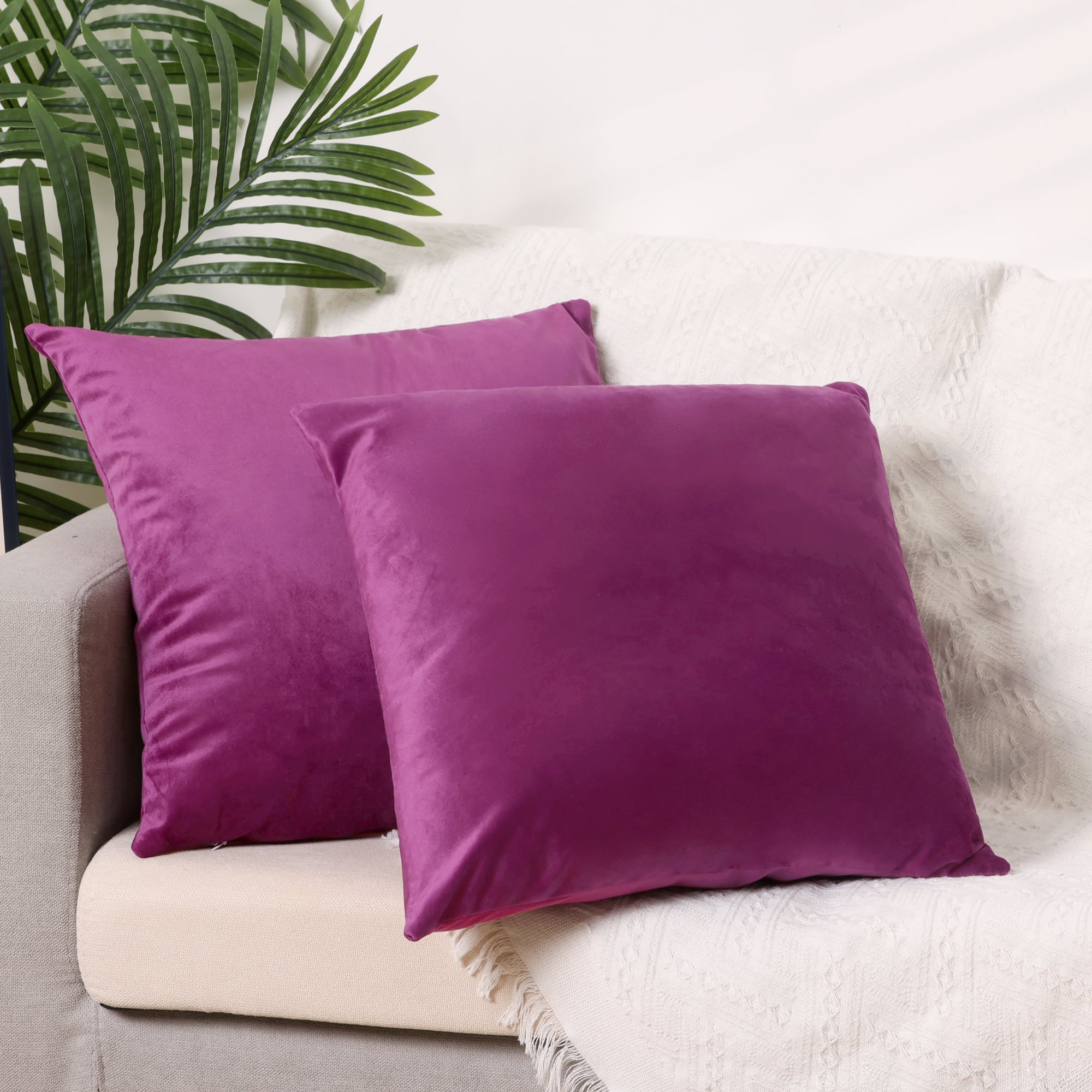 Unique Bargains Velvet Modern Zipper Cushion Decorative Throw Pillow Covers (2 Count) Purple 20" x 20"