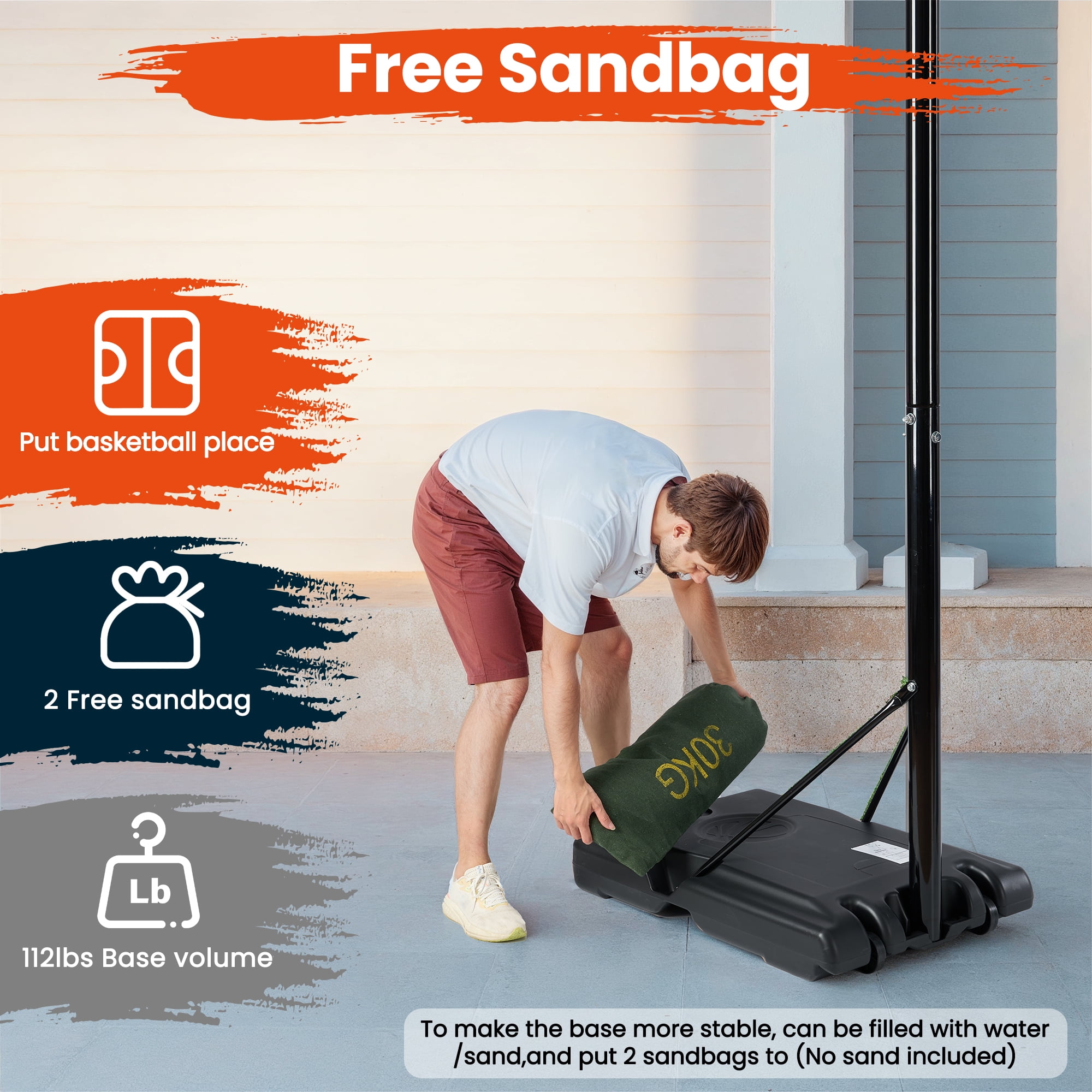 Naipo 44 In Basketball Hoop 7.5 ft -10 ft Adjustable 2 Free Sandbags Orange Portable Basketball Goals Outdoor and Indoor for Youth and Adult