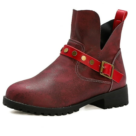 

Fsqjgq Womens Flat Boots Women Shoes Boots Autumn and Winter New Round Head Low Heel Short Boots and Bare Boots Women Boots Cute Heeled Boots Red 38