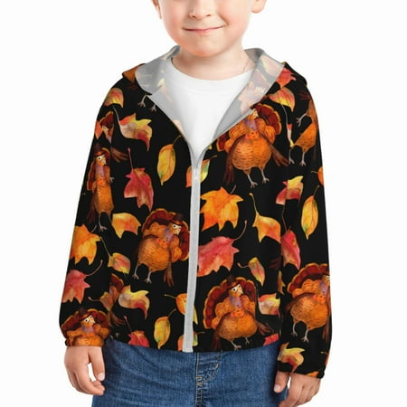 

Gaeub Thanksgiving Turkey 1 Print Athletic Sun Protection Hoodie for Kids Long Sleeve Outdoor UV Shirt Running Fishing Top for Boys Girls-4 Years