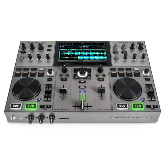 Denon DJ PRIME GO+ Controlador y mezclador de DJ portátil con separación de vástagos, 2 decks, transmisión Wi-Fi, Bluetooth, control de luces, pantalla de 7" y batería