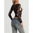 thumbnail image 2 of 2Pcs Sexy Floral Lace Crop Tops for Women See through Low Cut T-Shirts+Bra Set Going Out Streetwear, 2 of 6