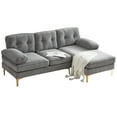 thumbnail image 3 of Aukfa 83" Velvet Sectional Sofa, Tufted Couch with Chaise for Living Room, Pillow Top Arm, Gray, 3 of 10