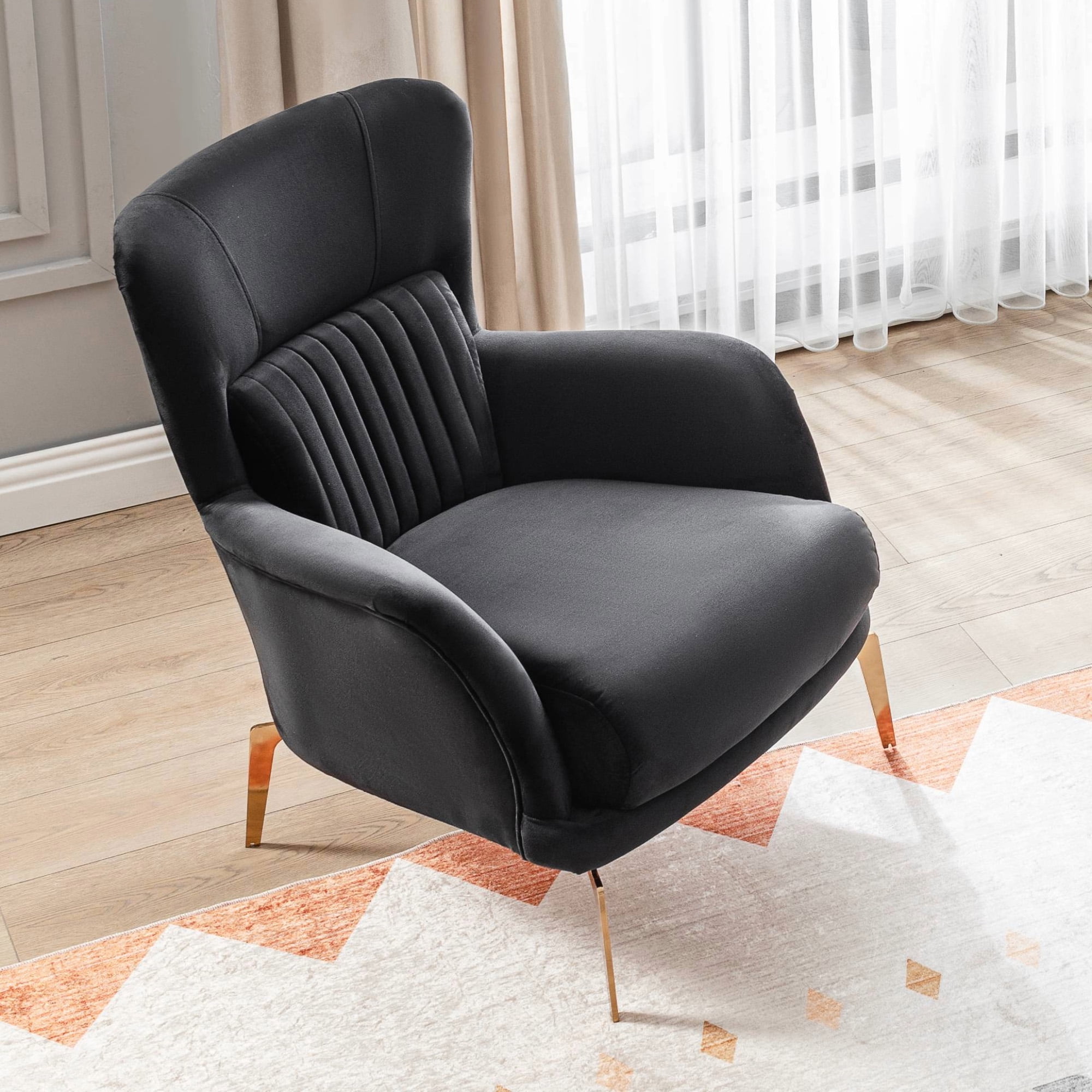 Ottomanson Wingback Accent Chair Microfiber Modern Armchair for Living Room, Black