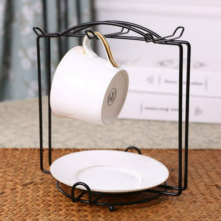 Grofry Kitchen Water Draining Coffee Mug Glass Cup Plate Holder Storage Rack Organizer Black