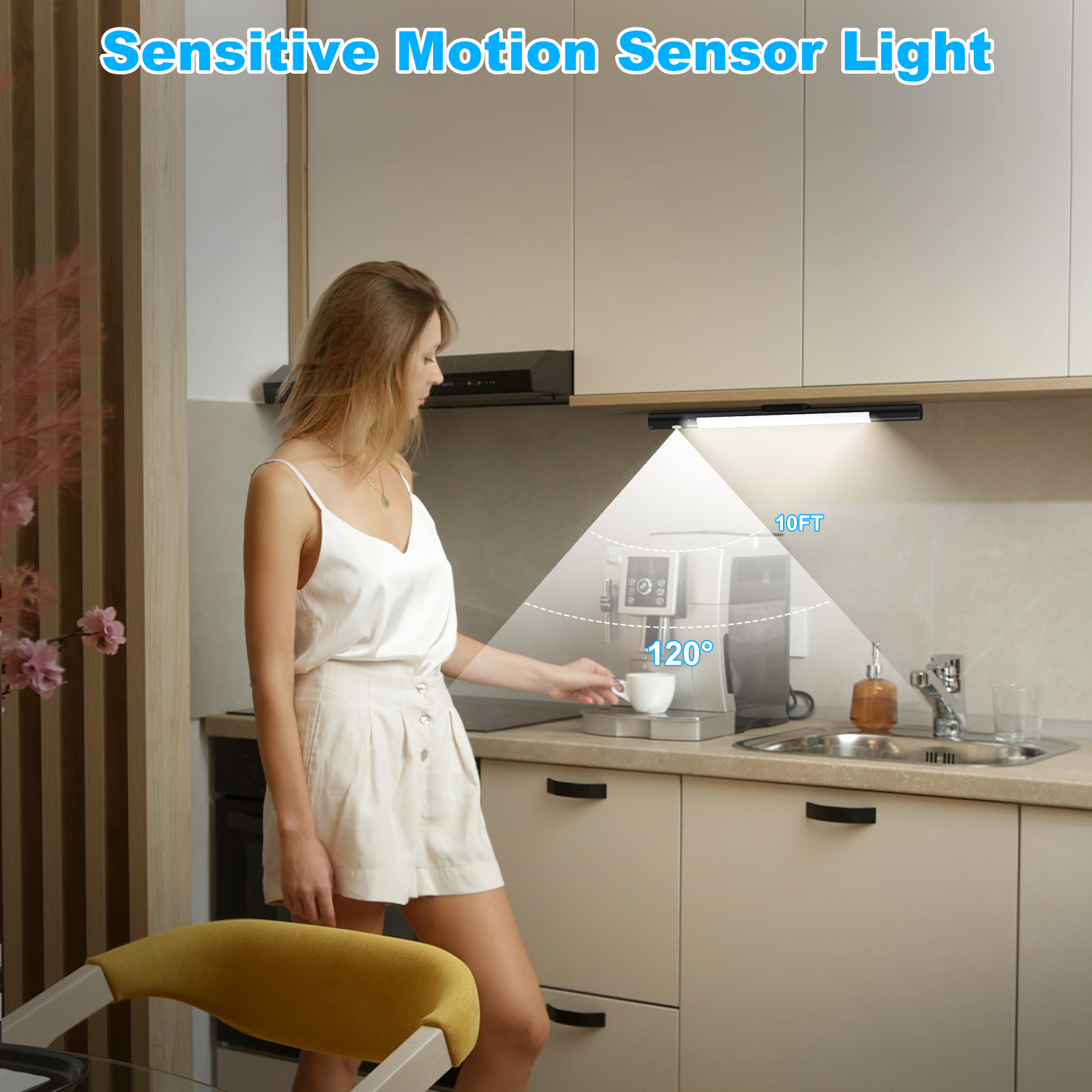 Motion Sensor Light with Remote Control, Digital Display, 3 Color Modes, Adjustable Brightness, 2000mAh Rechargeable Battery, PIR LED Cabinet Light for Indoor Use – Black