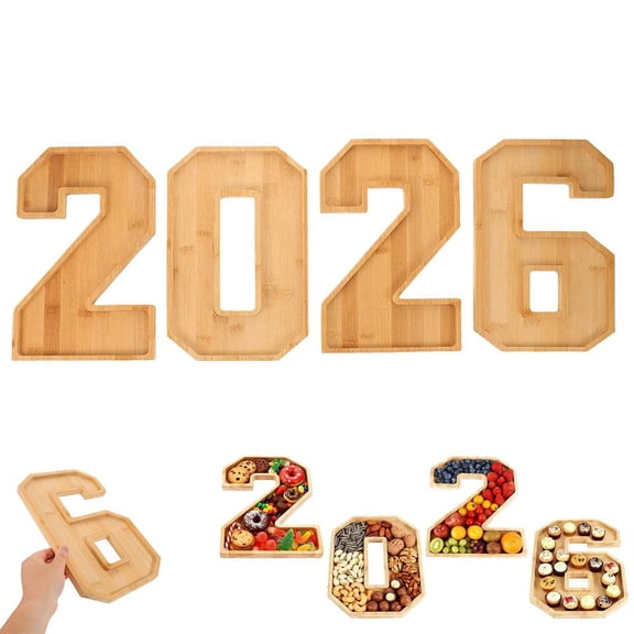 2026 Charcuterie Numbers Fillable Wooden Divided Appetizer Tray, Cheese Board Platter for Fruit, Vegetables, Candy and Dessert, New Year and Graduation Party Table Centerpiece Decor