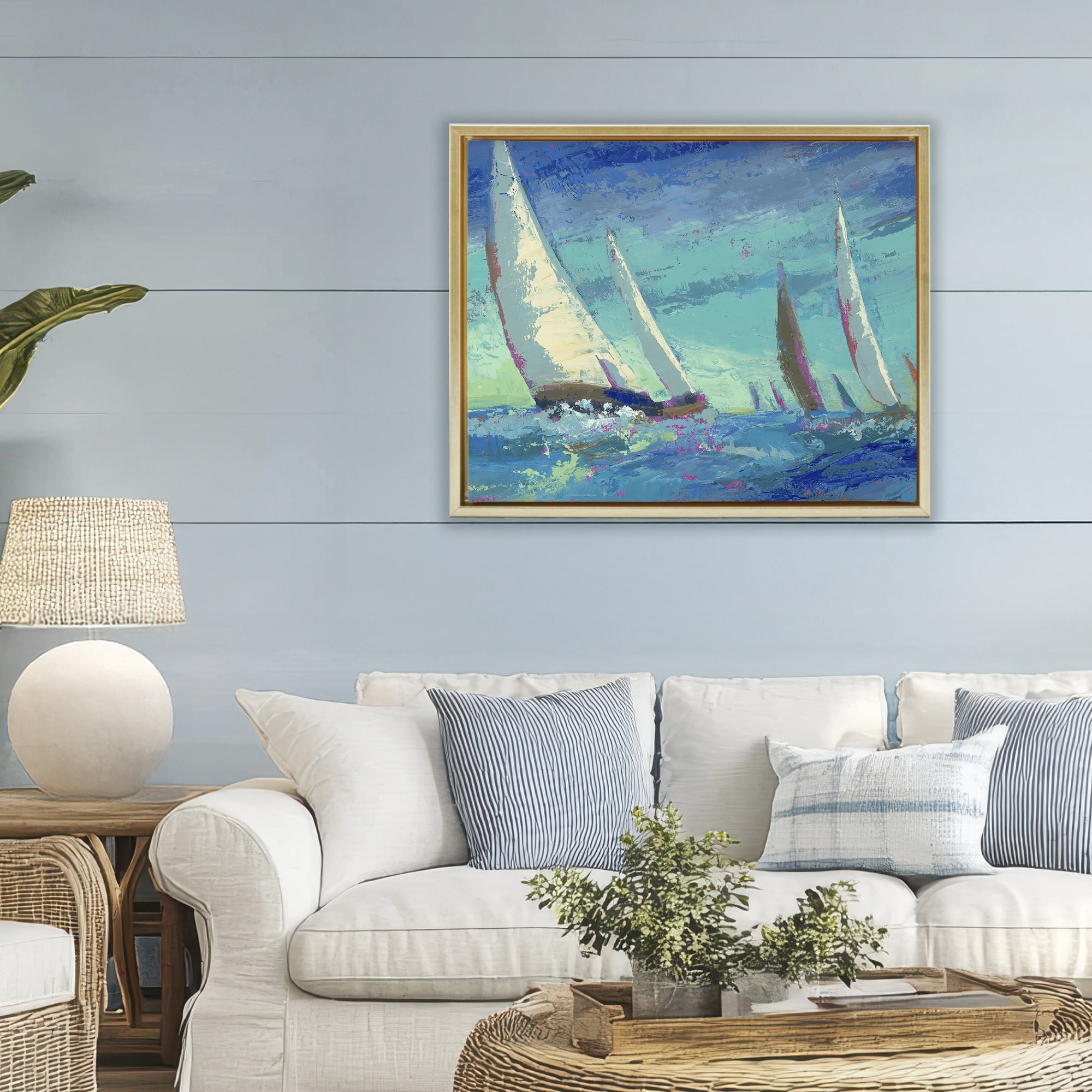 Stupell Industries Abstract Expression Regatta Gold Framed Floater Canvas Wall Art, design by Beth A. Forst
