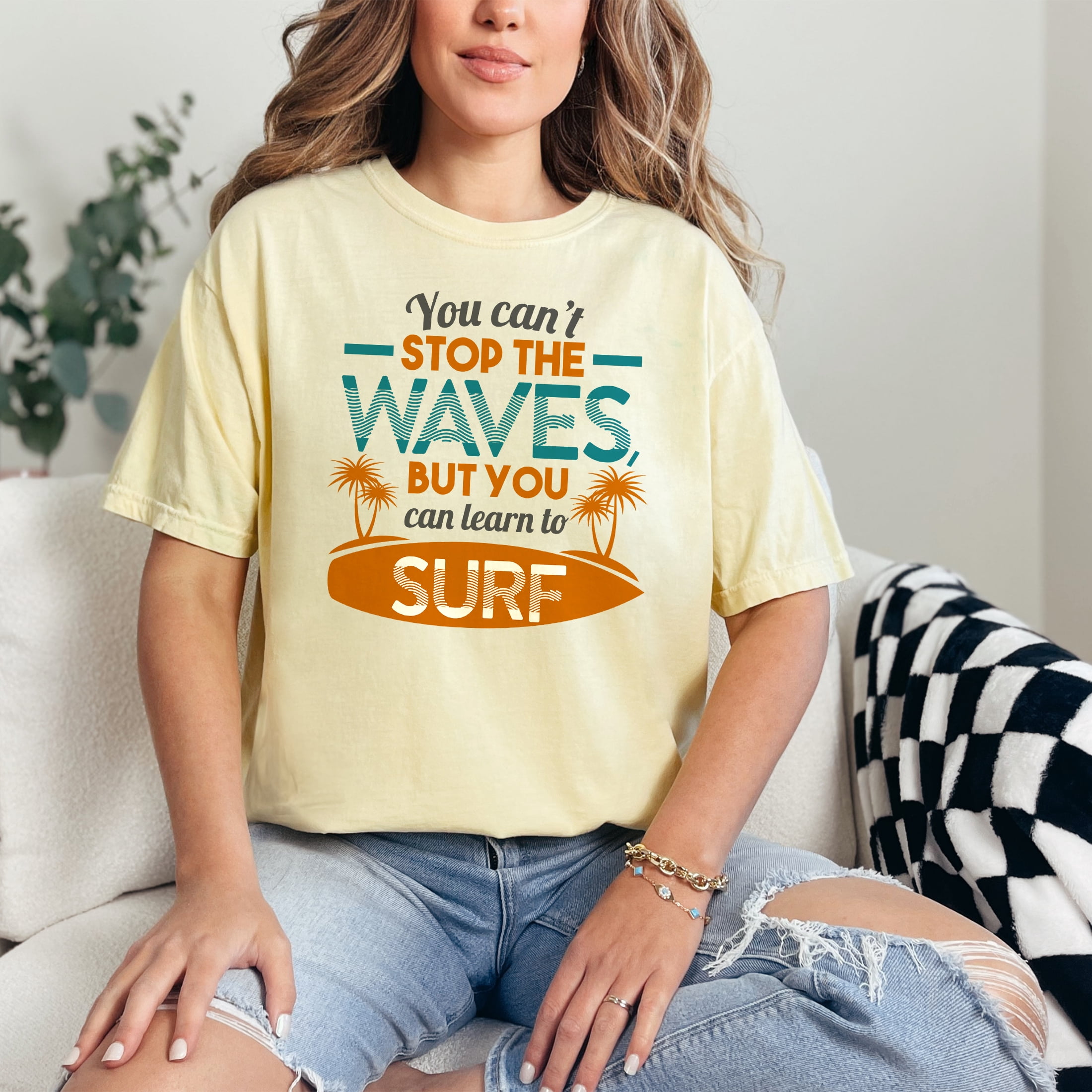 Embrace the Surfing Life Inspirational Quote, Butter Comfort Colors T-Shirt, Small