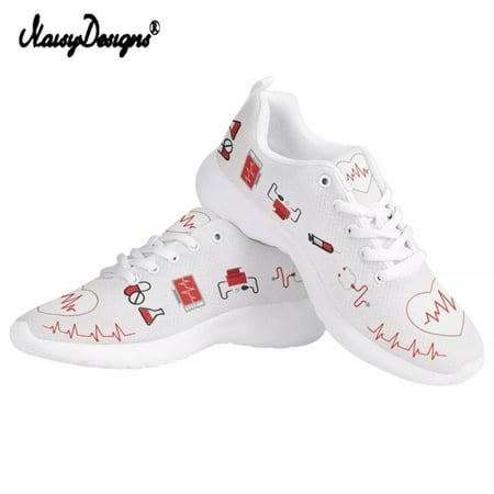 

Noisydesigns Medicine Heartbeat Pattern Leisure Ladies Flat-Shoes Comfortable Air Mesh Sneakers Lacing Footwear for Women 2021
