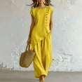 thumbnail image 2 of NMMUED Summer 2 Piece Sets for Women Side Button Shirts Wide Leg Pants Outfits Resort Wear Lounge Matching Suits Yellow L, 2 of 6