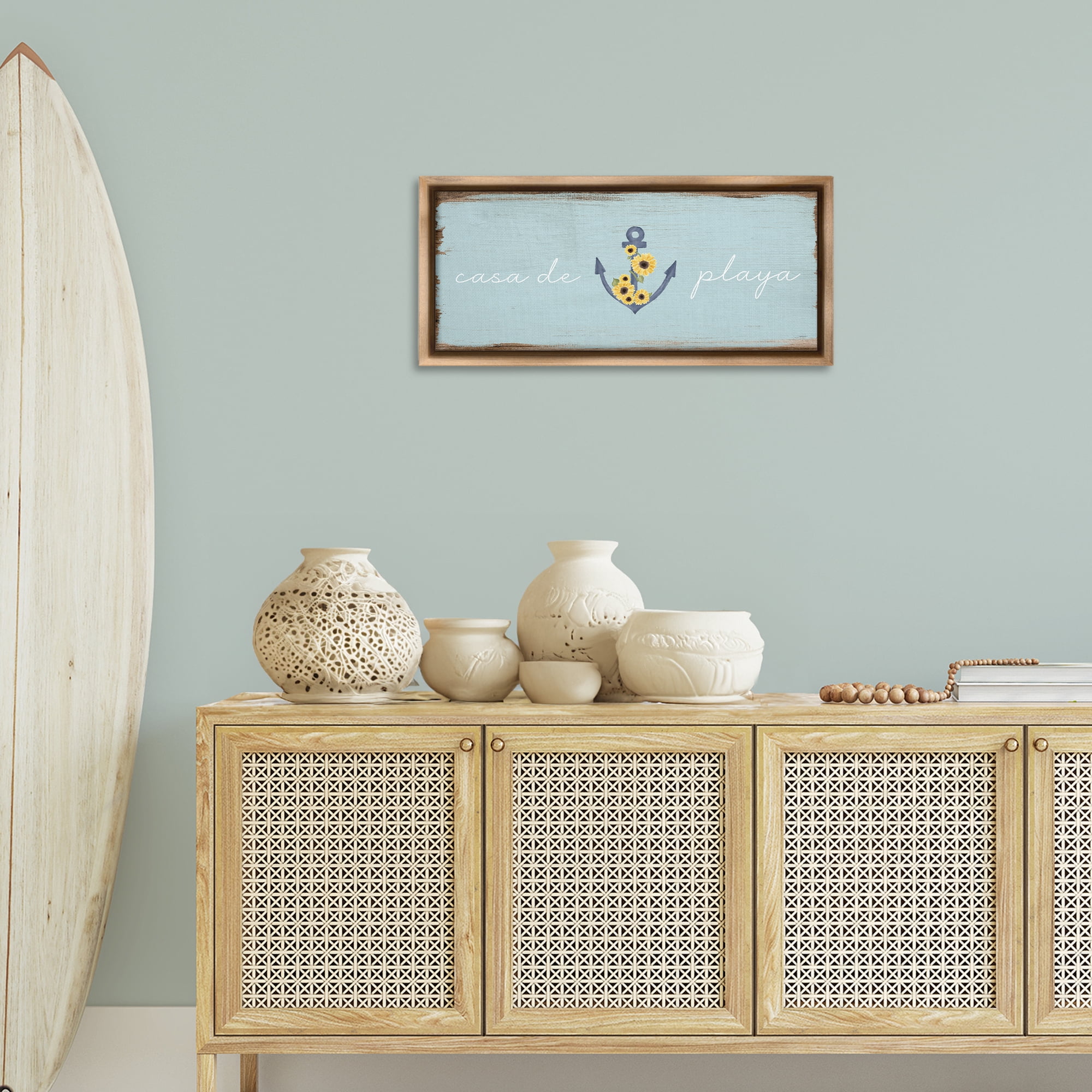 Stupell Industries Casa de Playa Nautical & Beach Painting Brown Floater Framed Art Print Wall Art, 31 x 14