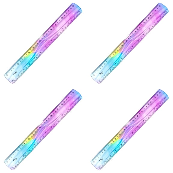 School Supplies for College Students 12 Inch Flexible Ruler, Bendable Soft Plastic Measuring Ruler, Double Scale Centimeter & Inch, Gradient Color Straight Edge Ruler, 4 Pack