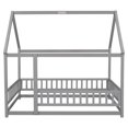thumbnail image 5 of Modern Full Floor Bed with Wooden House Roof Frame, Floor Bed Frame with Safety Fence Guardrails, Floor Bed for Kids, Children, Boys, Girls, Grey, 5 of 8