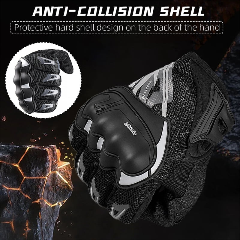 Summer Motorcycle Gloves Full Finger Breathable Bicycle Moto Biker Gloves Touchscreen Ptrotective Glove Gray Reflective at Night