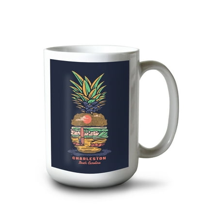 

Lantern Press 15 fl oz Ceramic Mug Charleston South Carolina Pineapple sans Palm Tree Dark Dishwasher & Microwave Safe