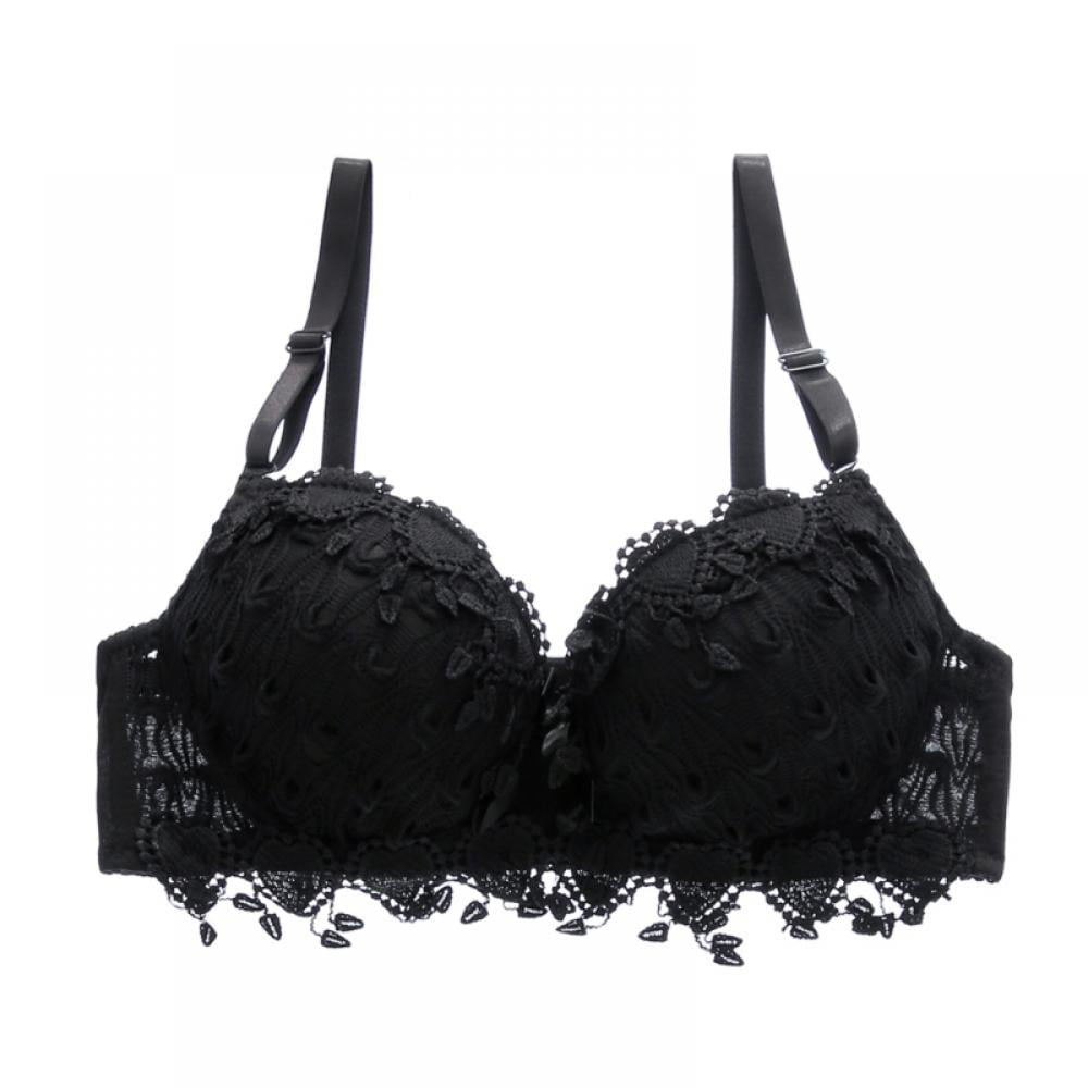 Wuffmeow Bra Women Lace Gather Bra Large Size Breathable Sexy Lace Jacquard  Solid Bra For Women,Black,38B
