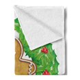 thumbnail image 2 of Gingerbread Man Soft Flannel Fleece Blanket, Cartoon Christmas Wreath with Gingerbread Man Funny Happy Season, Cozy Plush for Indoor and Outdoor Use, 60" x 80", Green Red Pale Brown, by Ambesonne, 2 of 5